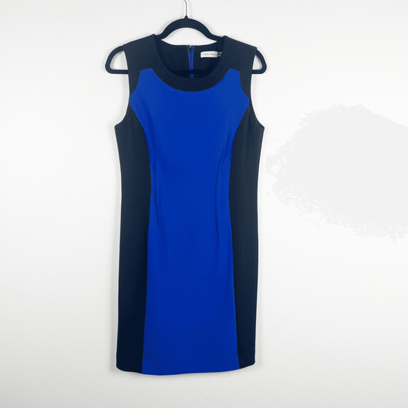 Calvin‎ Klein Women's Sleevless Sheath Dress Blue Black Sz 10 - Picture 2 of 7
